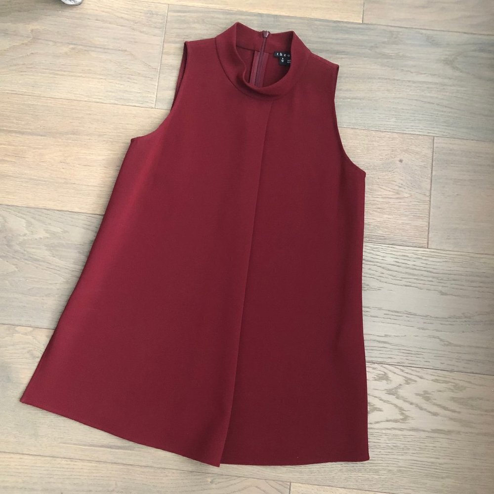 Theory Talniza Admiral Crepe Mock Hi Neckline Top Burgundy Red Sz Petite - XS